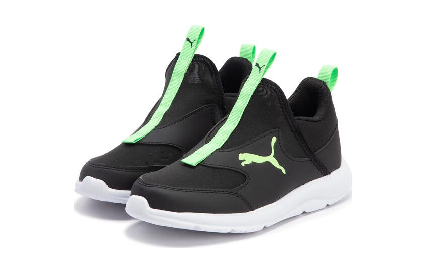 Износостойкие низкие детские повседневные кроссовки для детей 3-7 лет PUMA, черный/зеленый — фото 4