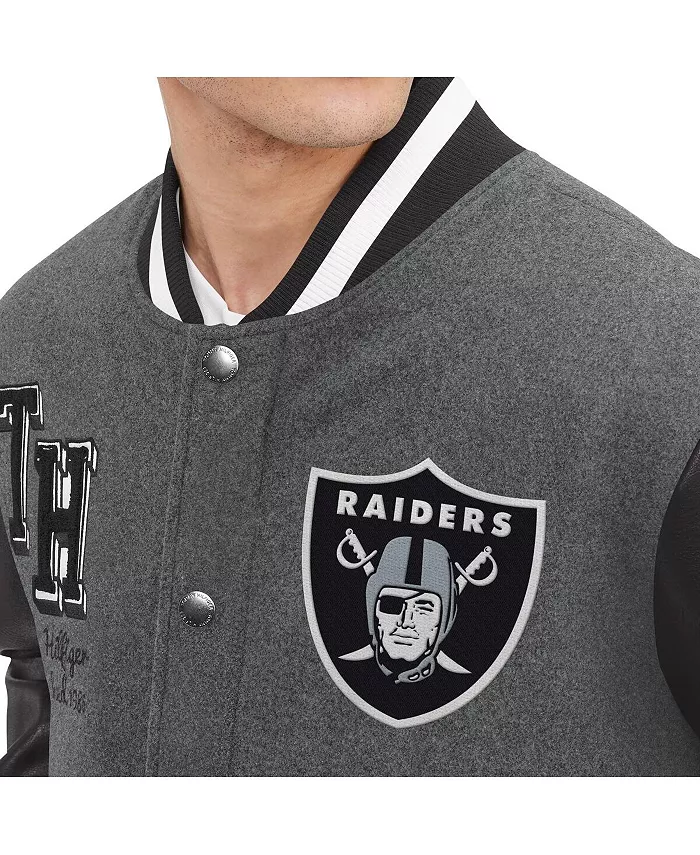 Мужская ворсованная серая и черная куртка-варенка с молнией Las Vegas Raiders Gunner Tommy Hilfiger — фото 3