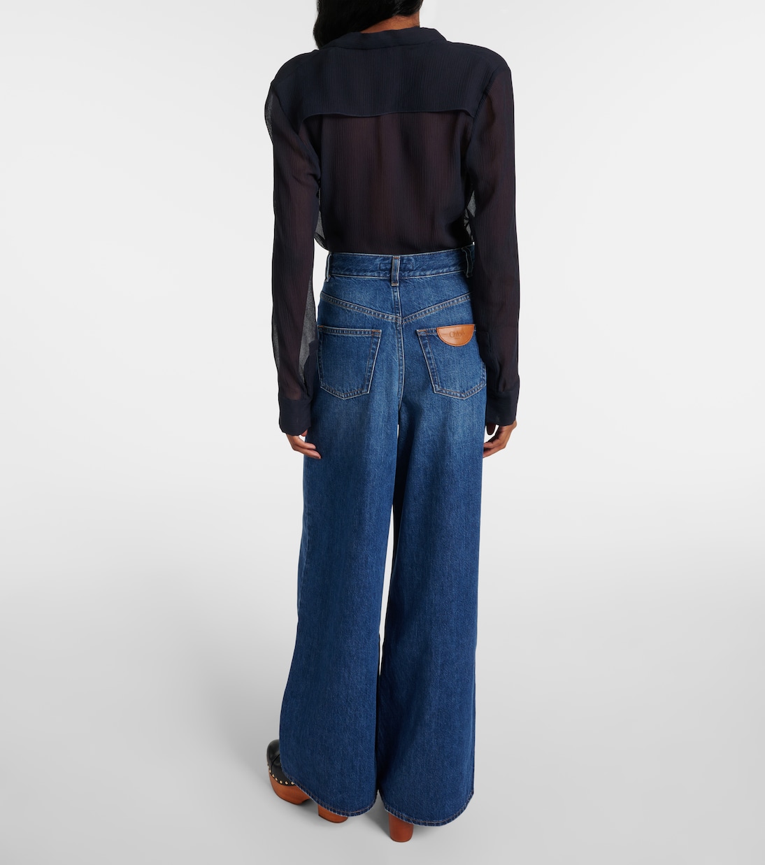 Джинсы с высокой посадкой и широкими штанинами Chloé, Night Blue — фото 3