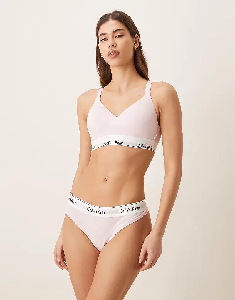 Бюстгальтер-топ Calvin Klein Icon из хлопка и модала с эффектом подтяжки, светло-розовый — фото 2