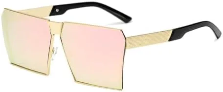 

Металлические квадратные солнцезащитные очки для женщин и мужчин, модные солнцезащитные очки в крупной оправе, винтажные очки для женщин MTZJH, Gold-pink