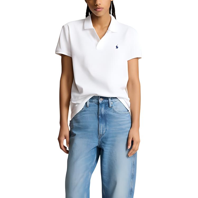Polo Ralph Lauren Белая классическая короткая футболка Basic Mesh Fit — фото 4