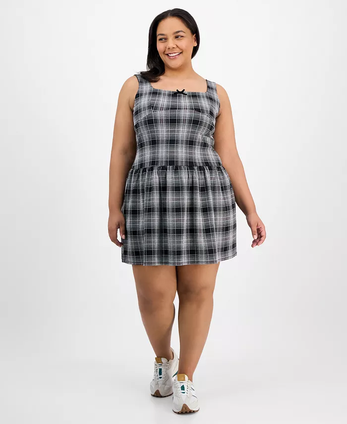 

Модное клетчатое платье больших размеров с заниженной талией Planet Heart, черный