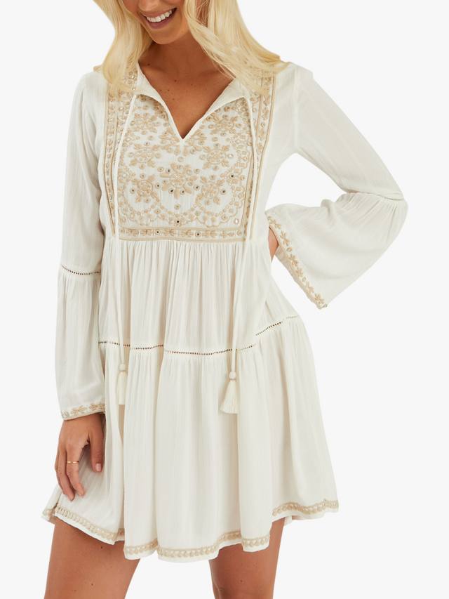 

Вышитое мини-платье с рукавами-флейтами Accessorize, Ivory