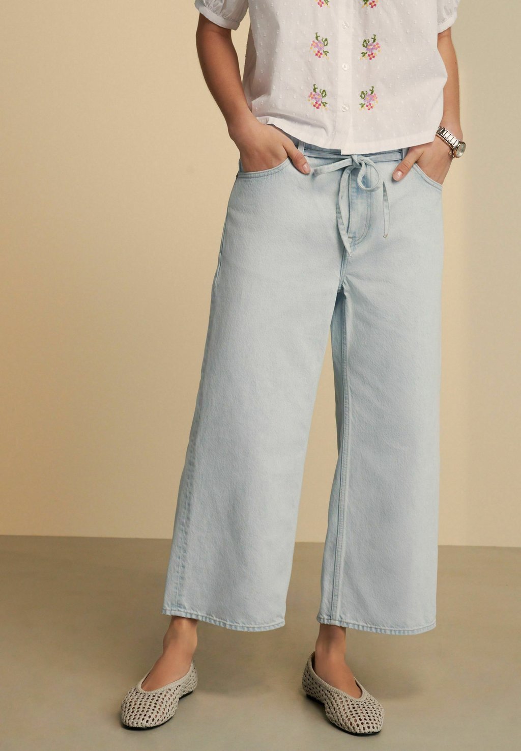 

Джинсы свободного кроя BELTED CROPPED WIDE LEG Next, синий