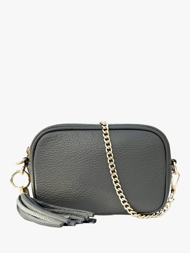 

Мини-сумка через плечо из кожи с кисточкой Apatchy London, Dark Grey