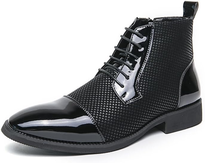 

Мужские ботинки Santimon из лаковой кожи с шнуровкой, оксфорды, с принтом «Гусиная лапка», молния, праздничные твиxдо-ботинки до щиколотки, мотоциклетные, черный