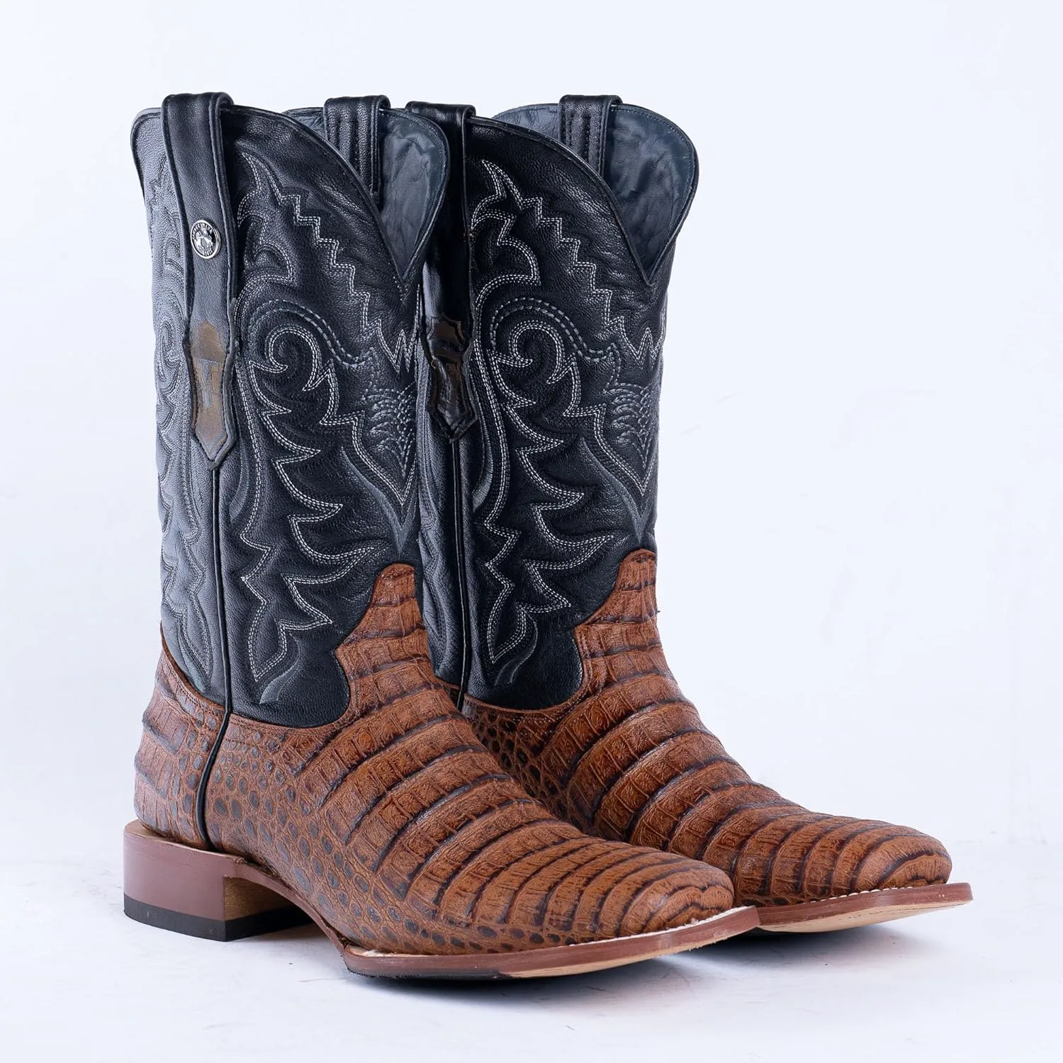 Мужские ковбойские сапоги Tanner Mark Boots Caiman Belly Cognac, широкий квадратный носок, подошва для ходьбы, кожа, комбинированная подошва, высота голенища 13" — фото 3