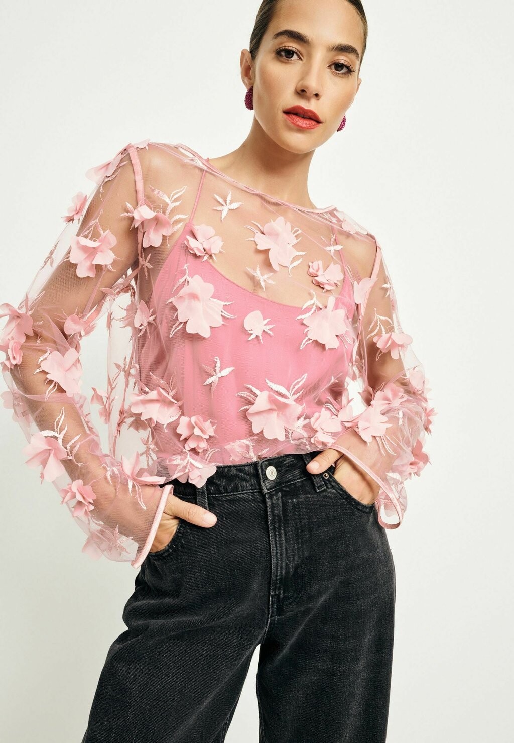 

Топ с длинными рукавами REGULAR FIT D FLORAL Next, розовый