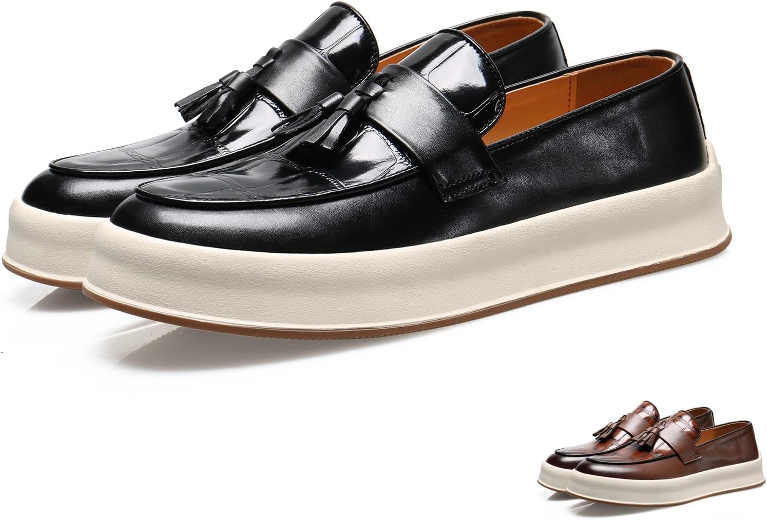 

Мужские лоферы GLBDU с кисточками, клетчатые, кожаные, без шнурков, с закругленным носком, низкие, нескользящие, модные кроссовки, легкие и удобные, деловые повседневные туфли для офиса и вечеринок, черный