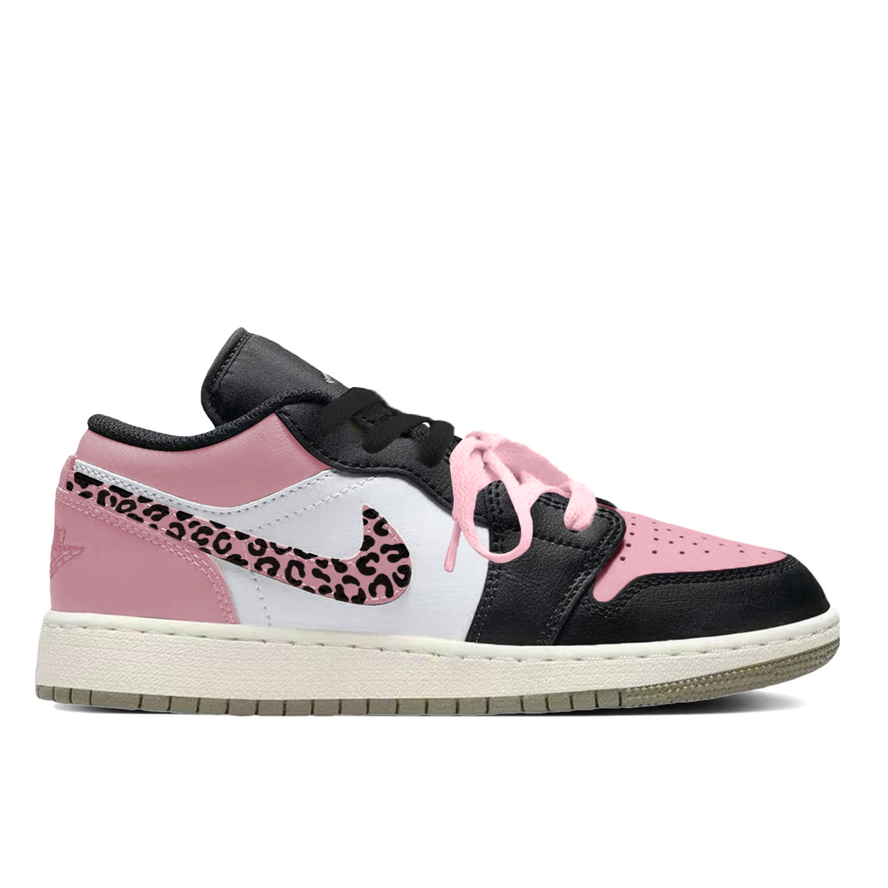 Jordan Air 1 Pink Leopard Seal из искусственной кожи, кожаные, нескользящие, устойчивые к истиранию, низкие — фото 3