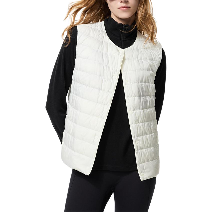 

UNIQLO Пуховик-жилет женский Ivory с круглым вырезом тонкий