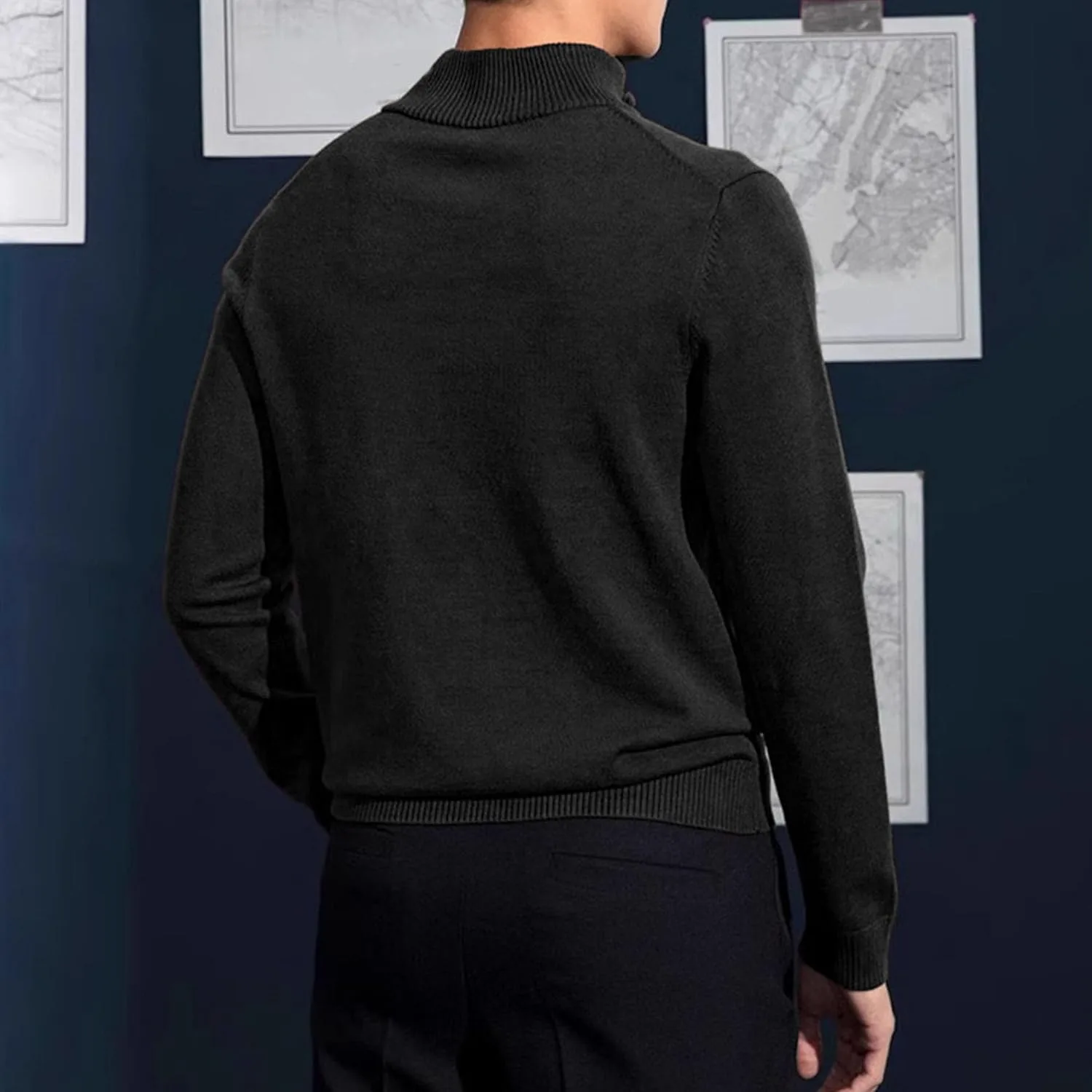 Мужской свитер с воротником стойкой и молнией до середины Slim Fit — фото 2