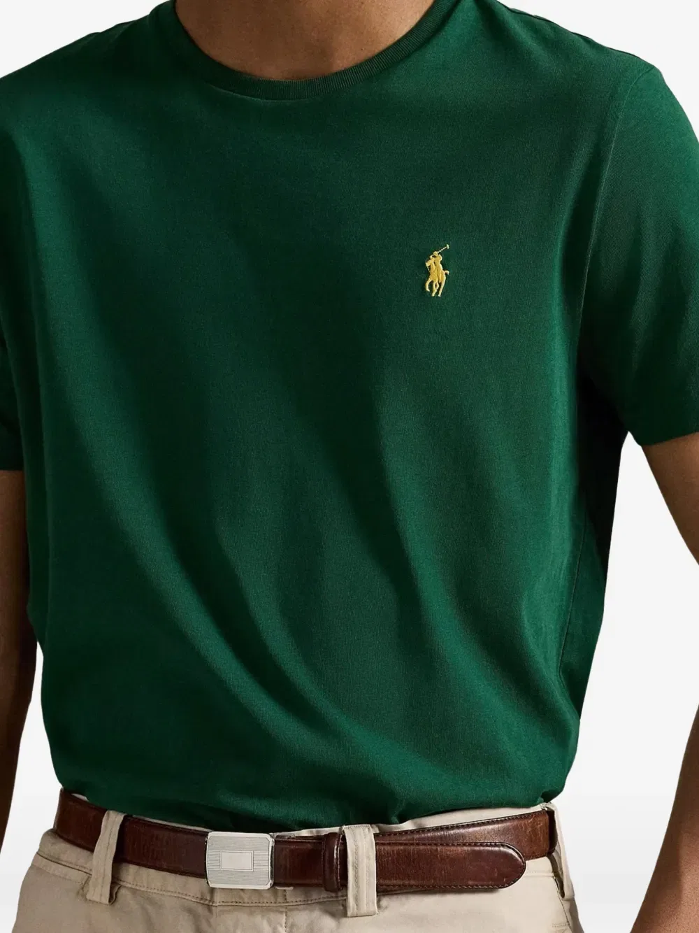 Хлопковая футболка с вышитым логотипом и круглым вырезом Polo Ralph Lauren, зеленый — фото 3