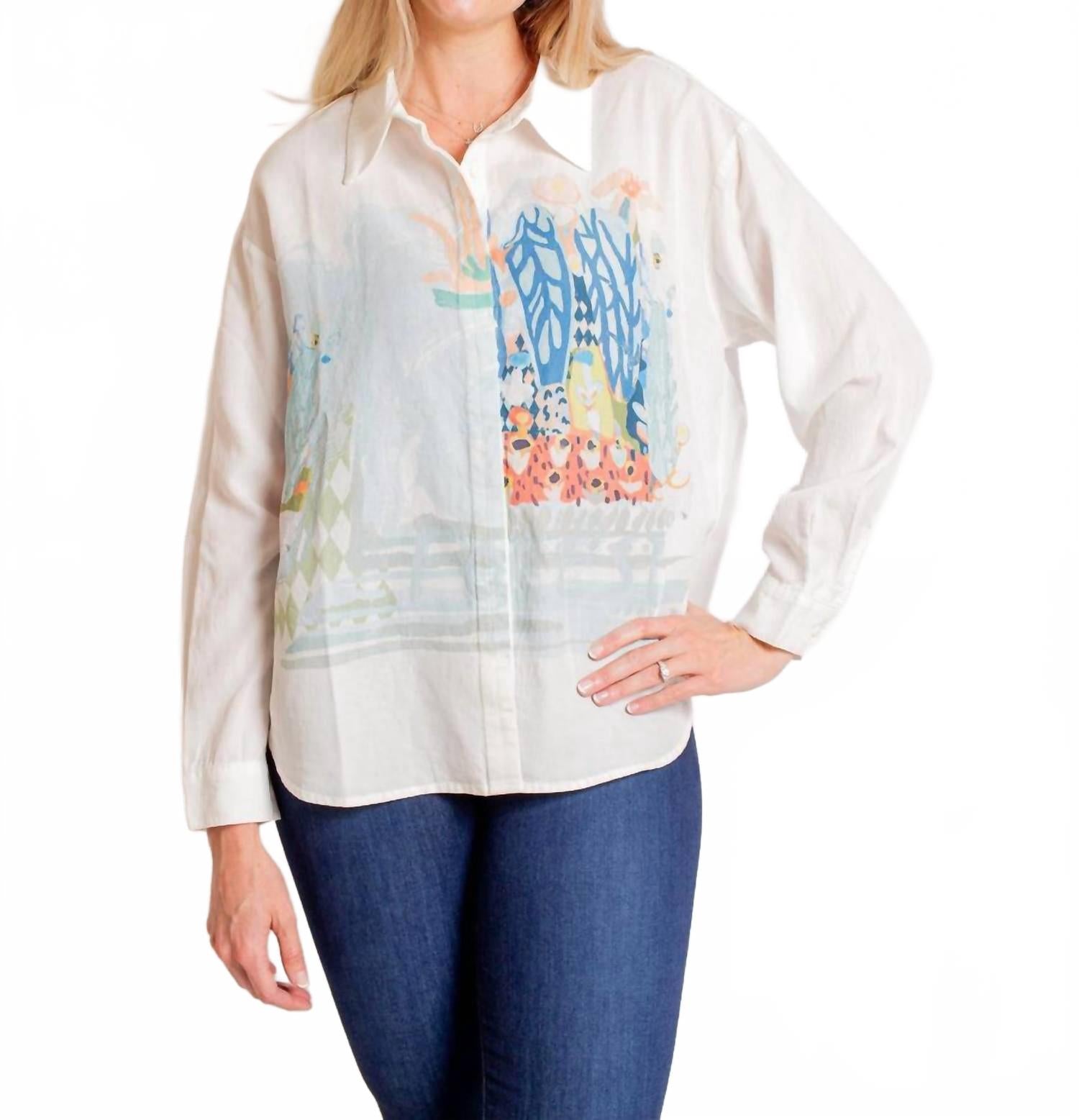 

Белая блузка с принтом для террасы LIOR