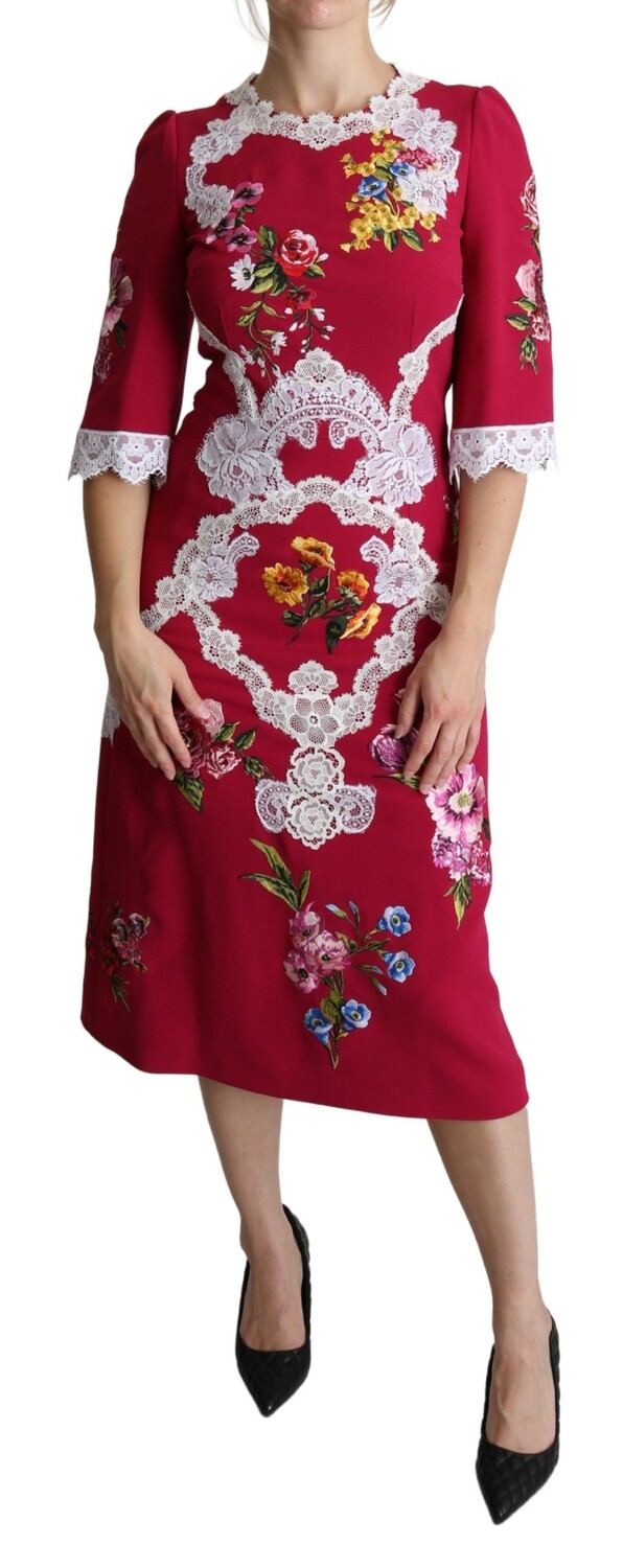 

Платье-футляр миди с цветочной вышивкой Dolce & Gabbana, красный