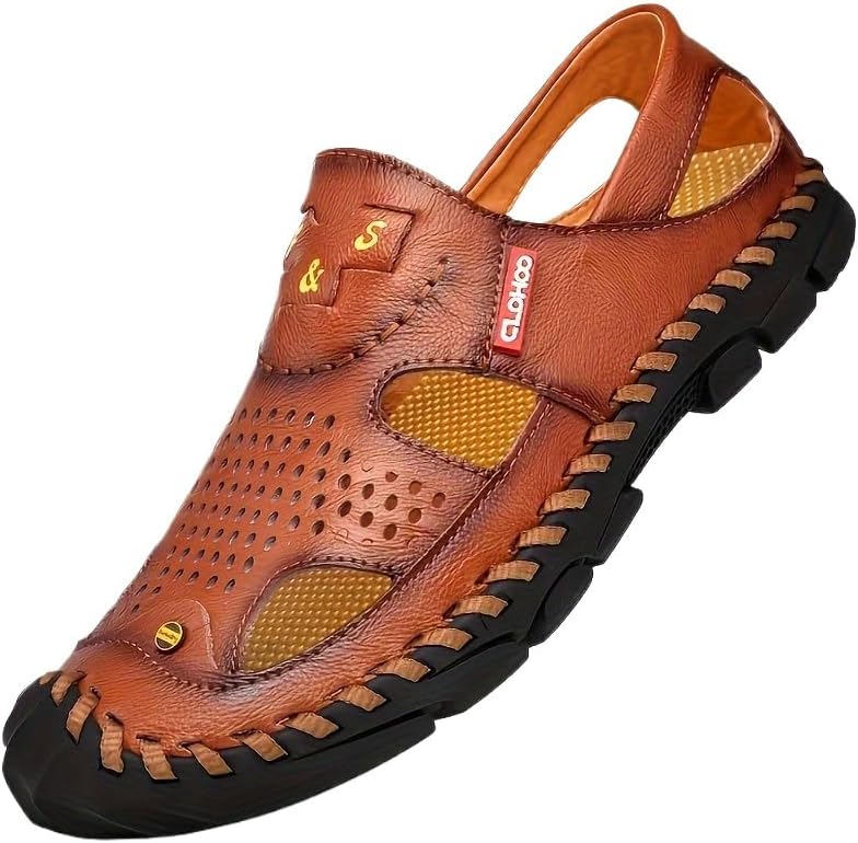 

Мужские сандалии FmShi, прочные, ручной работы с противоскользящей подошвой, подходят для использования дома и на пляже, светло-коричневый