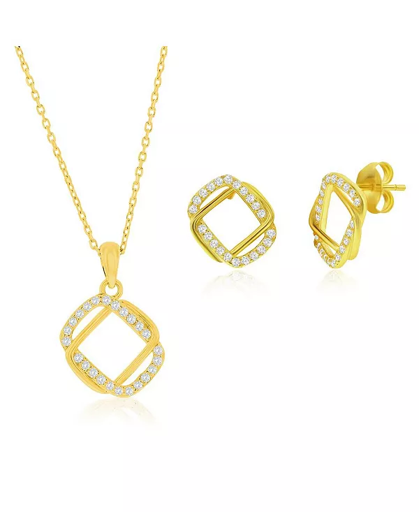

Комплект из колье и серег из стерлингового серебра с переплетенными прямоугольными фианитами Simona, gold