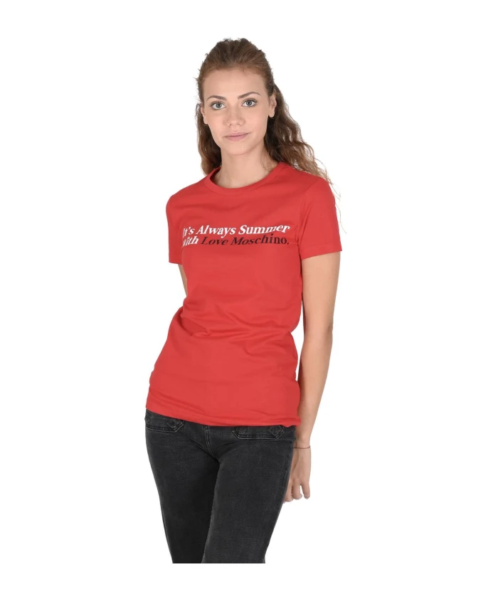 

Красная летняя футболка с короткими рукавами Love Moschino, красный