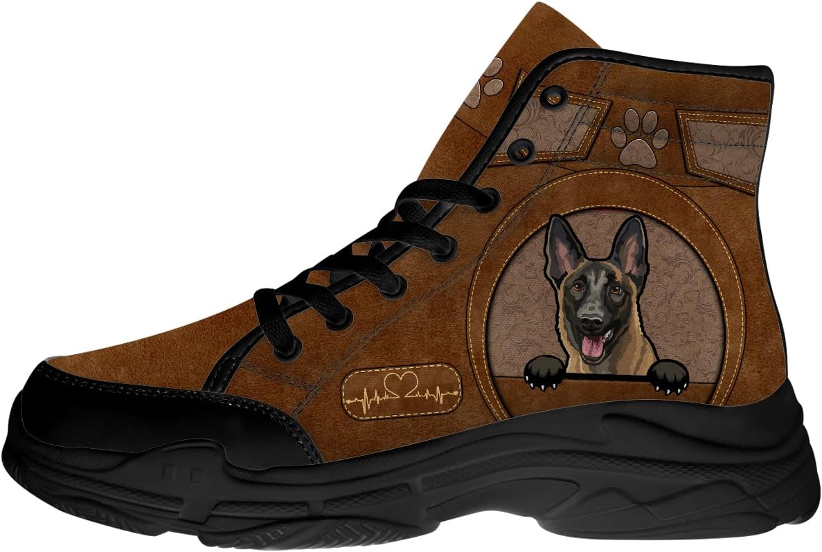 

Кеды на высокой подошве с рисунком собак для женщин и мужчин, тканевые туфли на шнуровке с платформой, подарки для нее и для него Generic, Belgian Malinois