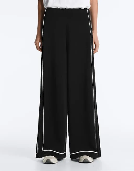 

OYSHO Черные широкие брюки из модала Soft-touch с контрастной окантовкой