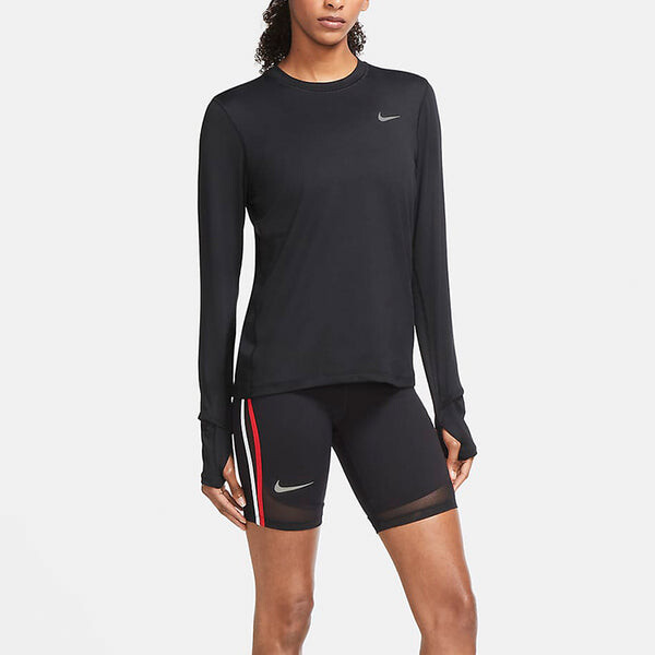 Футболка (WMNS) Nike Sports Running Round Neck Solid Color Long Sleeves Black T-Shirt, черный — фото 3