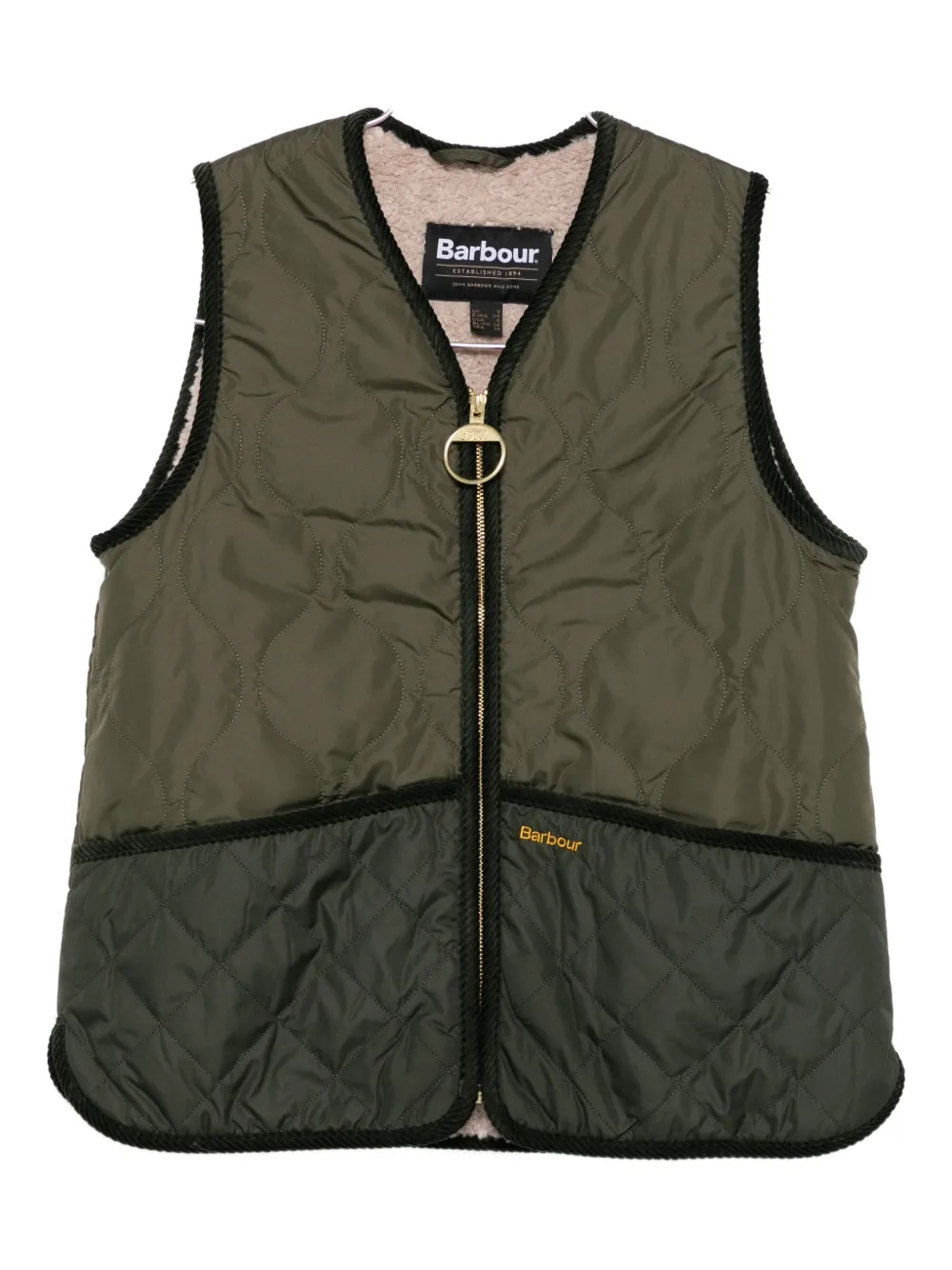 

Стеганый жилет на подкладке из искусственного меха Barbour, зеленый