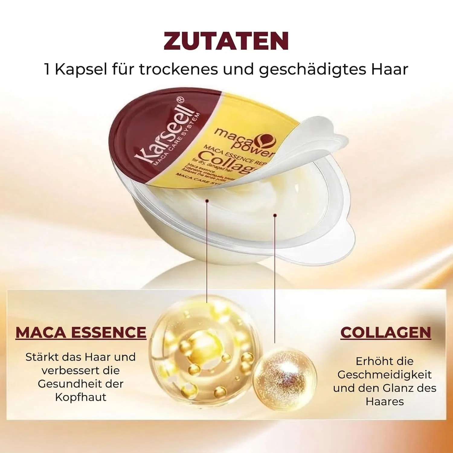Коллагеновая маска для волос MACA CARE SYSTEM от Karseell, 8 монодоз по 12 мл Karseell Maca Care System — фото 3