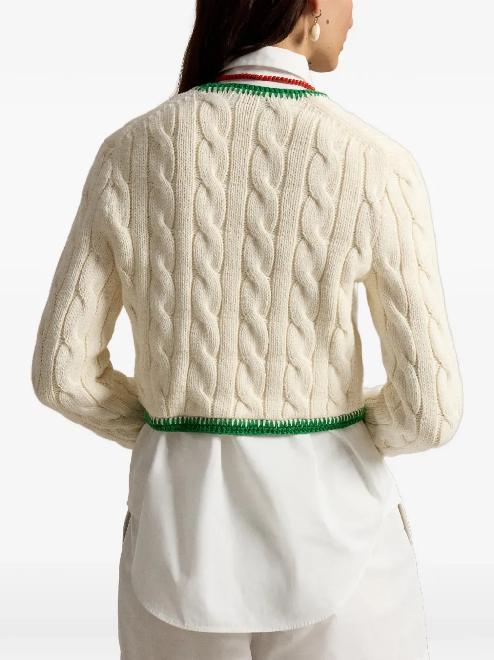 Кардиган фактурной вязки с контрастной отделкой POLO RALPH LAUREN, бежевый — фото 4