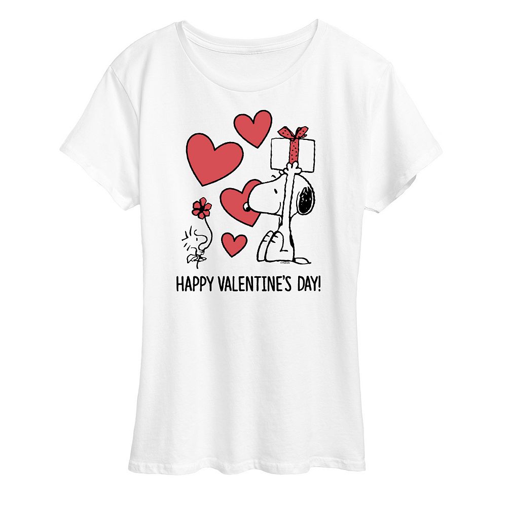 

Женская футболка с рисунком Peanuts Snoopy & Woodstock Happy Valentine's Day Licensed Character, белый