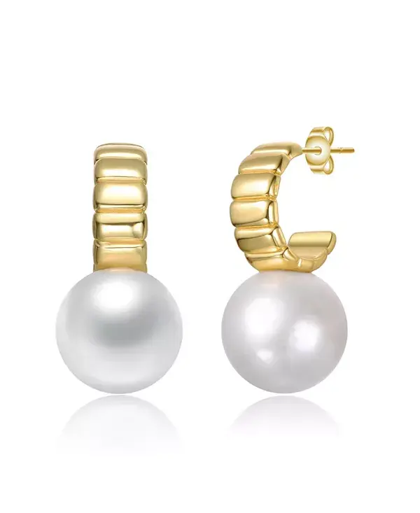 

Серьги-Подвески из стерлингового серебра 14 карат с покрытием из золота и текстурированным пресноводным жемчугом Genevive, gold