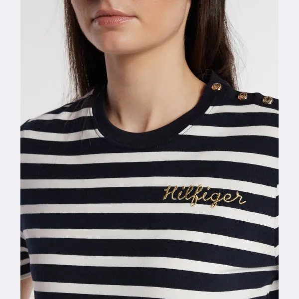 Футболка стандартного кроя c-nk ss с золотой пуговицей Tommy Hilfiger, синий — фото 3