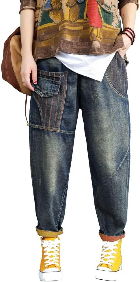 

Женские джинсы Boyfriend Plus Size с потертостями и заплатками MISWSU