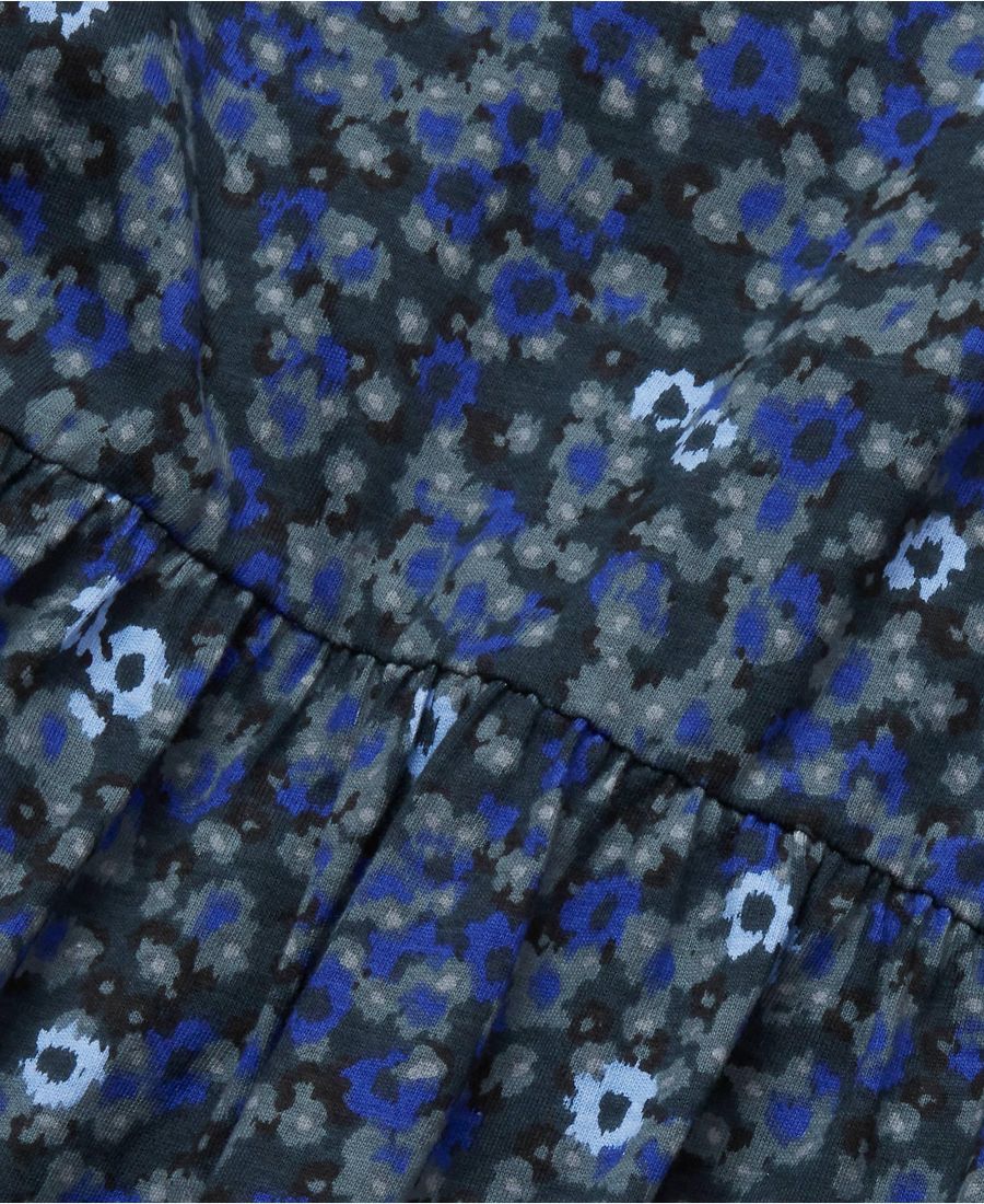 Детское трикотажное платье с длинными рукавами и присборенной талией Lands' End, Black floral leopard — фото 2