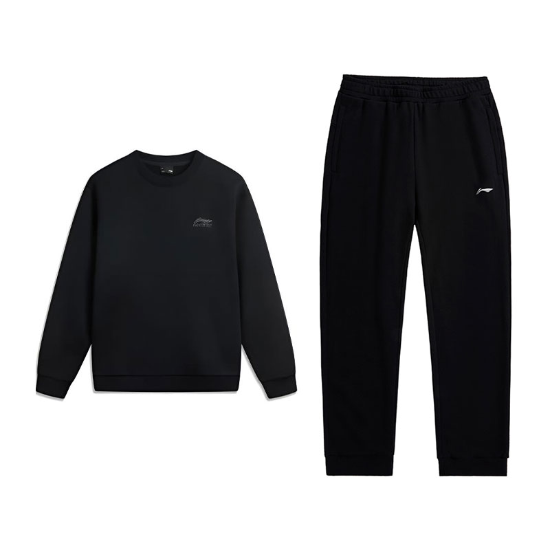 

Мужской повседневный спортивный комплект от Li Ning (2 предмета)., черный top+черный pants