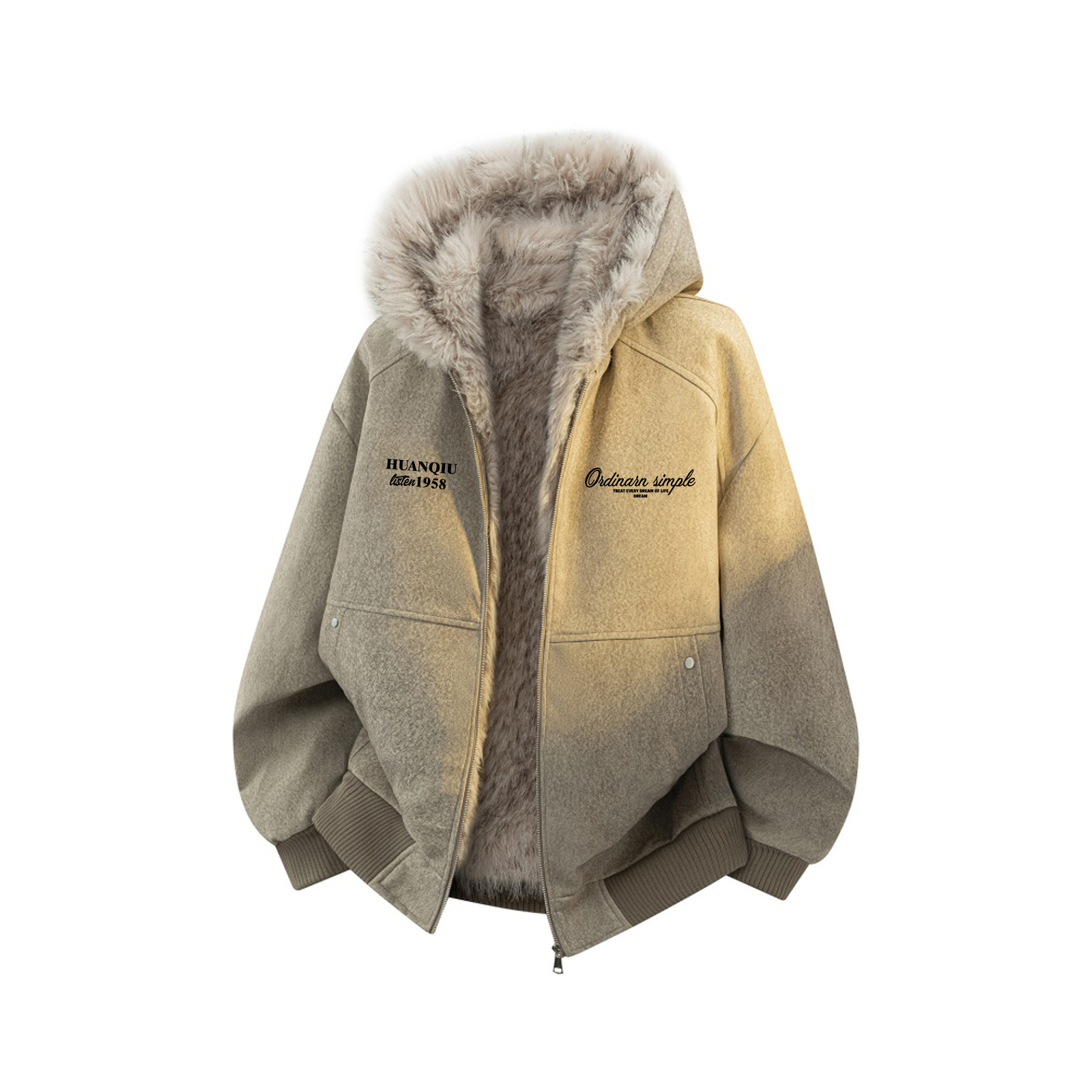 

Пуховик Unisex с капюшоном и флисовой подкладкой HUANQIU, светло-коричневый