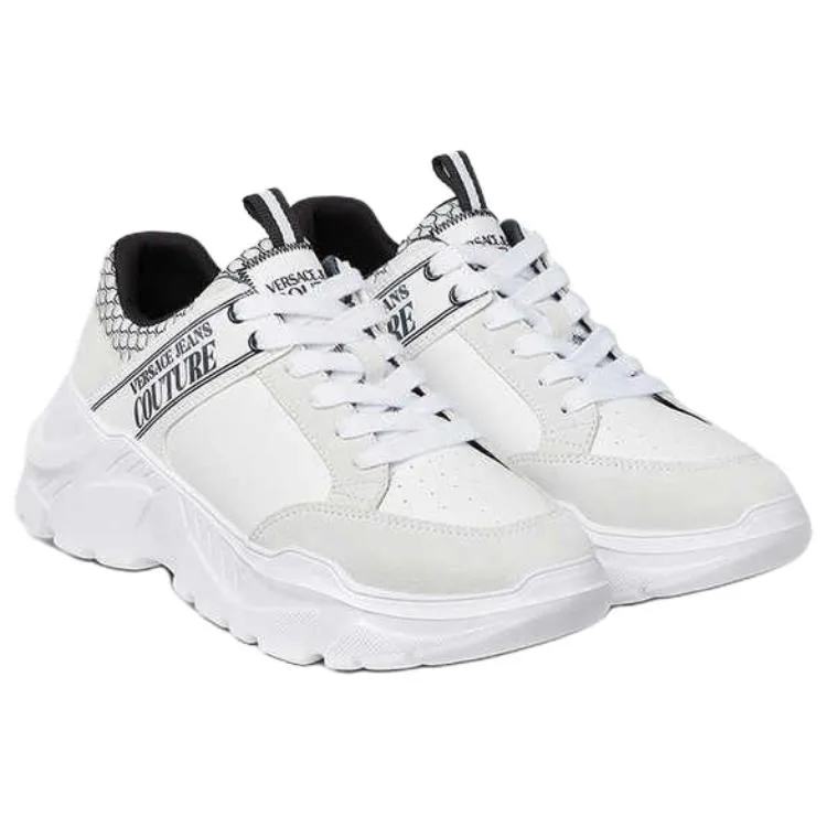 VERSACE JEANS COUTURE Текстурные мужские кэжуал кеды low top белого цвета из комбинированной кожи и искусственной кожи — фото 4