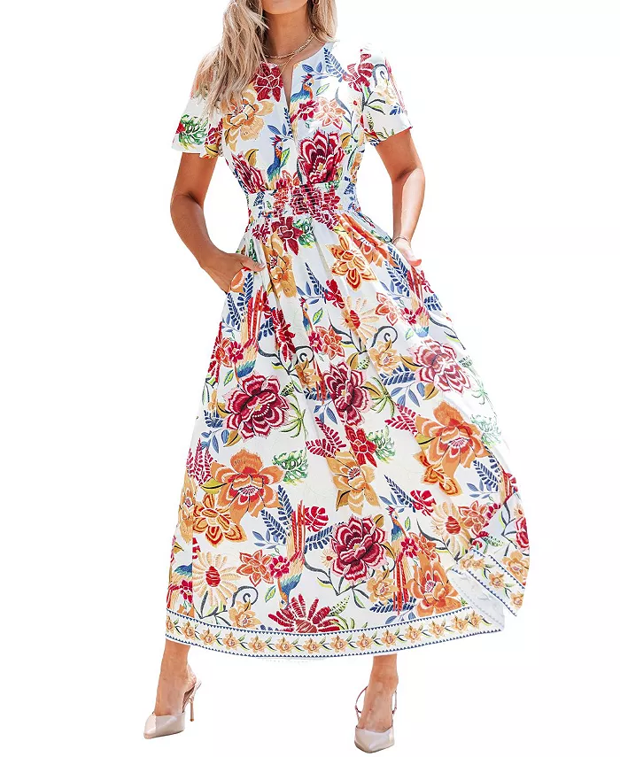 

Женское пляжное платье макси с цветочным принтом Cupshe, белый