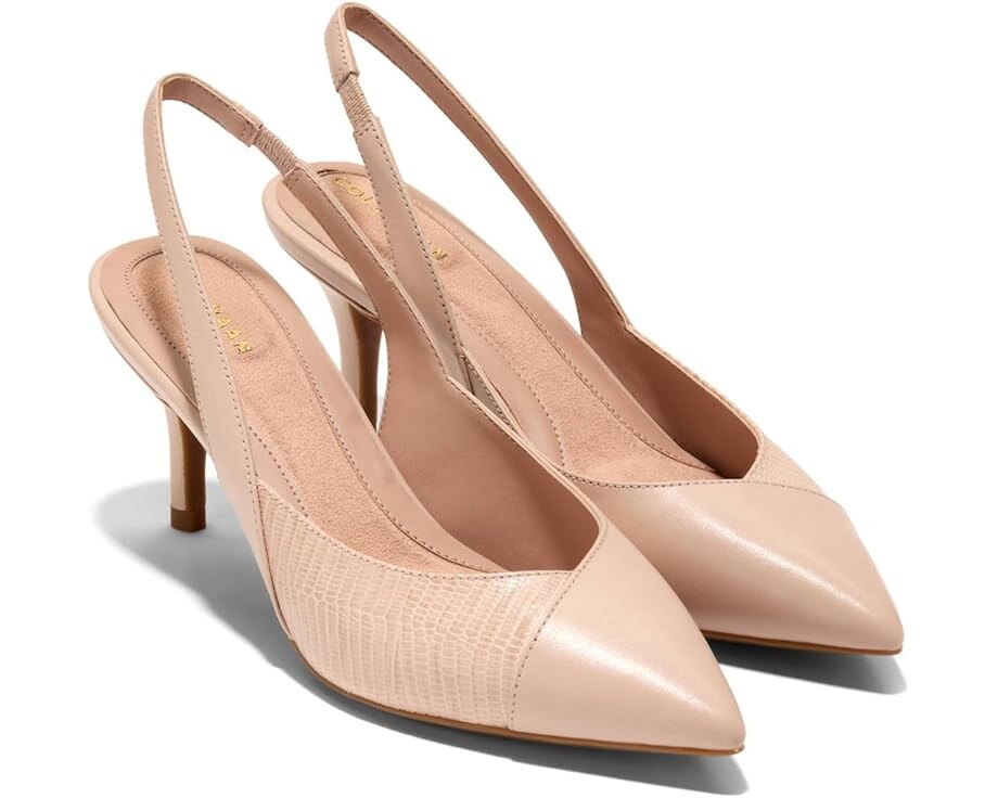 Туфли Cole Haan The Go-To Slingback Pump 65MM, цвет Porcelain Leather/Lizard Print Leather