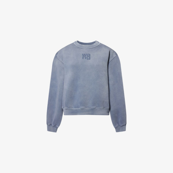 

Свитшот с вышитым логотипом и круглым вырезом из хлопковой смеси Alexander Wang, синий