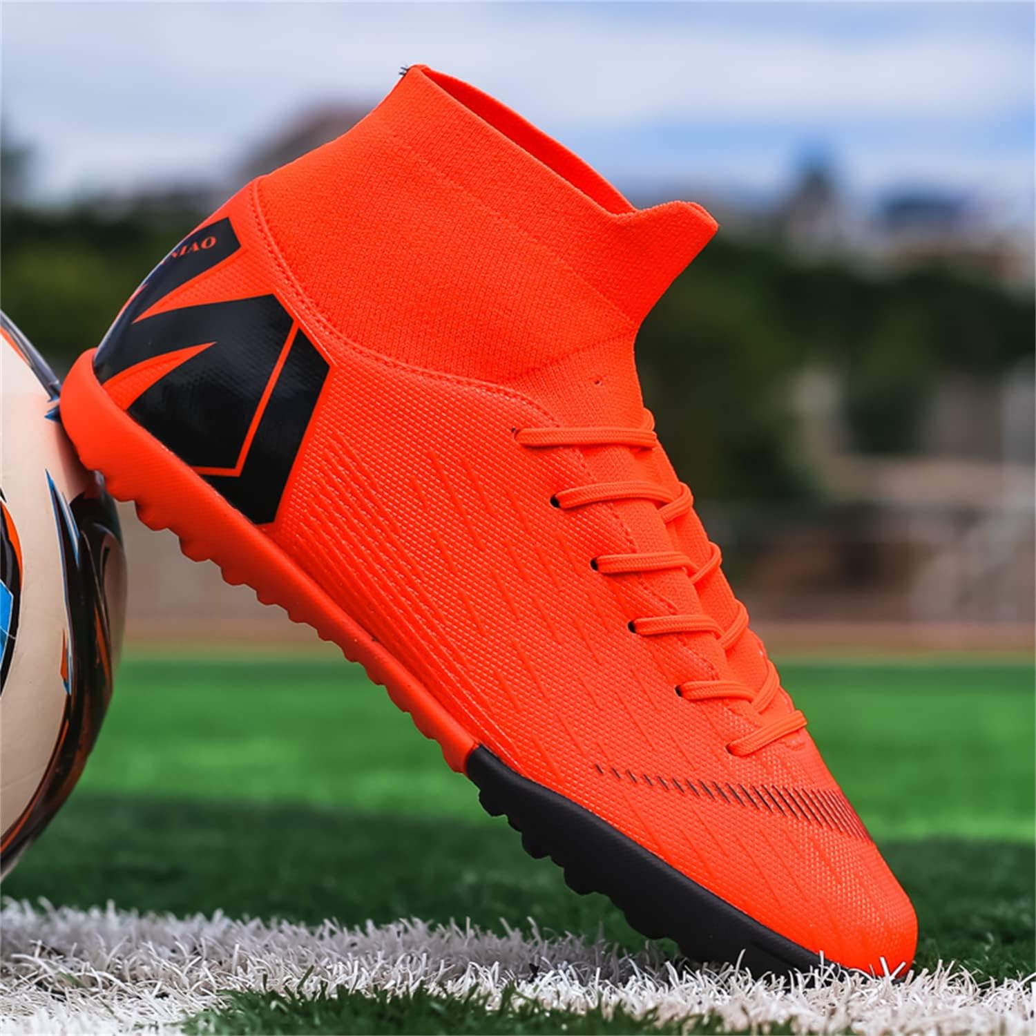 Кроссовки JOSKAA Unisex Soccer Skeak легкие, дышащие, не скользят и амортизируют, а The Youth high top Indoor Lawn Training Hard Bottom TF/AG, оранжевый — фото 4