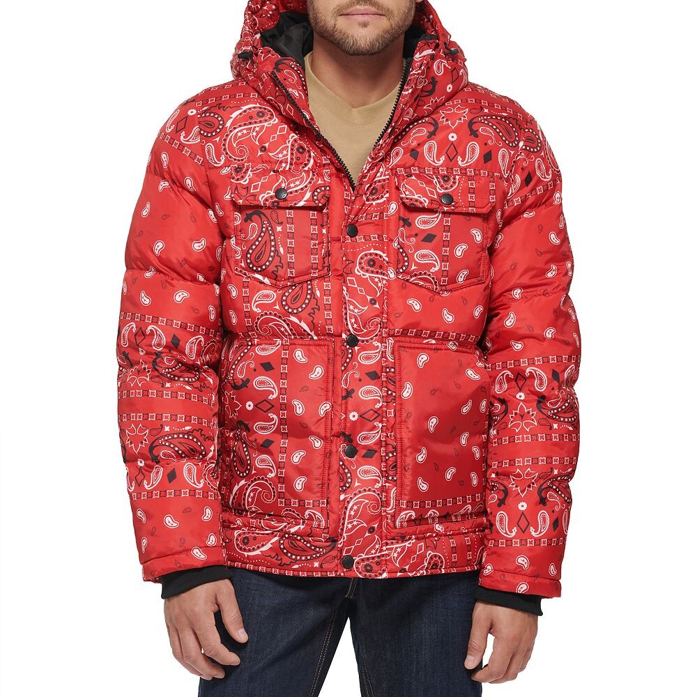 

Мужская куртка-пуховик Levi's Heavyweight с капюшоном, цвет Red Bandana Print