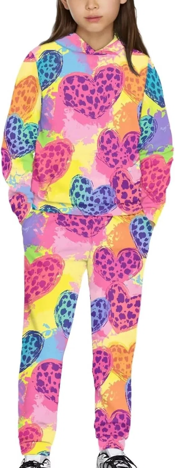 Детский спортивный костюм с капюшоном Xpyiqun, 2 предмета, Leopard Heart Print B