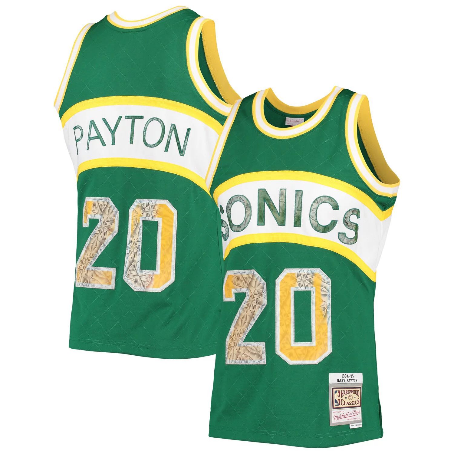 

Мужская майка Mitchell & Ness Gary Payton Green Seattle SuperSonics 1994-95 Hardwood Classics в честь 75-летия Diamond Swingman