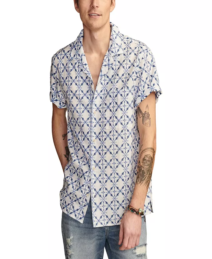 

Мужская батиковая рубашка с коротким рукавом и отложным воротником Batik Short Sleeve Camp Collar Shirt Lucky Brand, синий