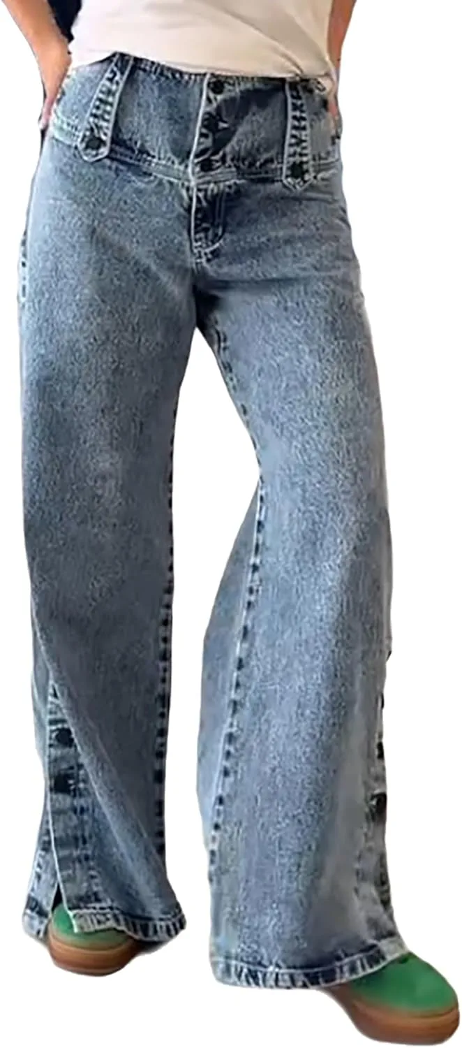 

Женские джинсы Trendy 2025 с высокой талией и прямым кроем QLAUYIOE