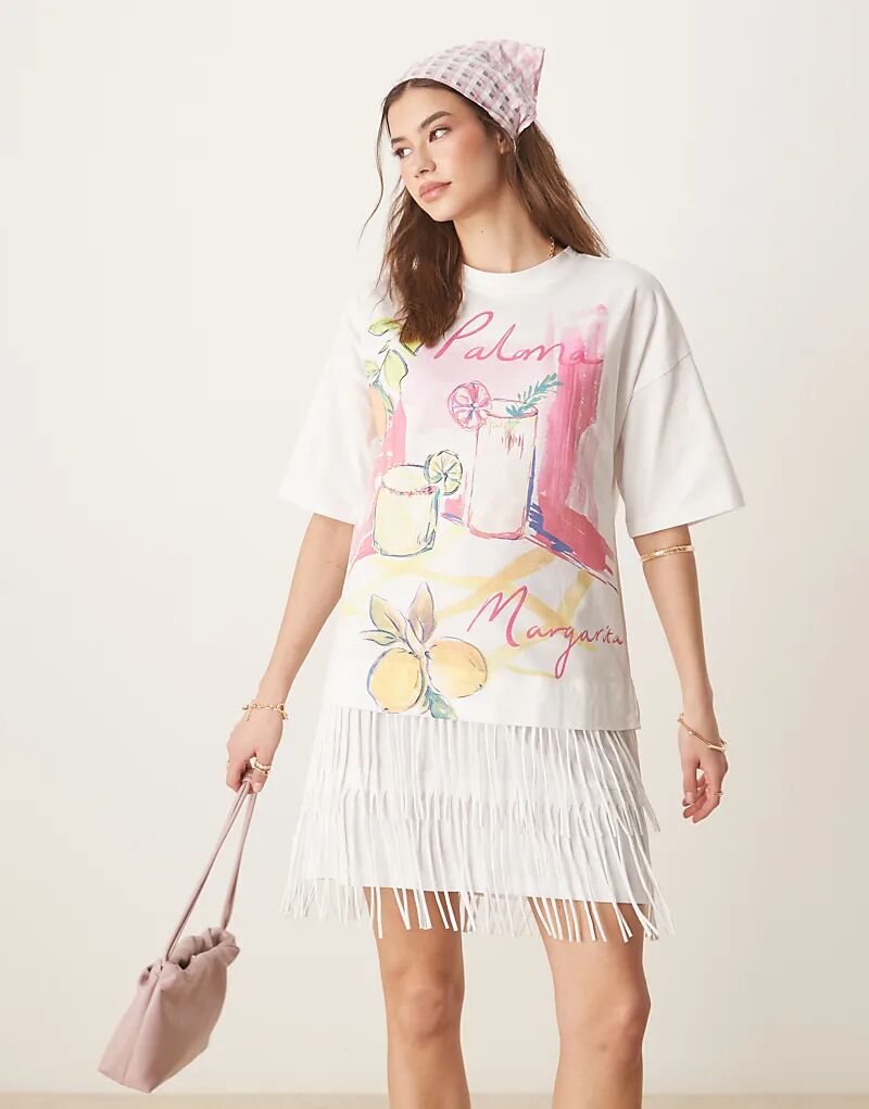 

Футболка мини-платья ASOS DESIGN с принтом и бахромой