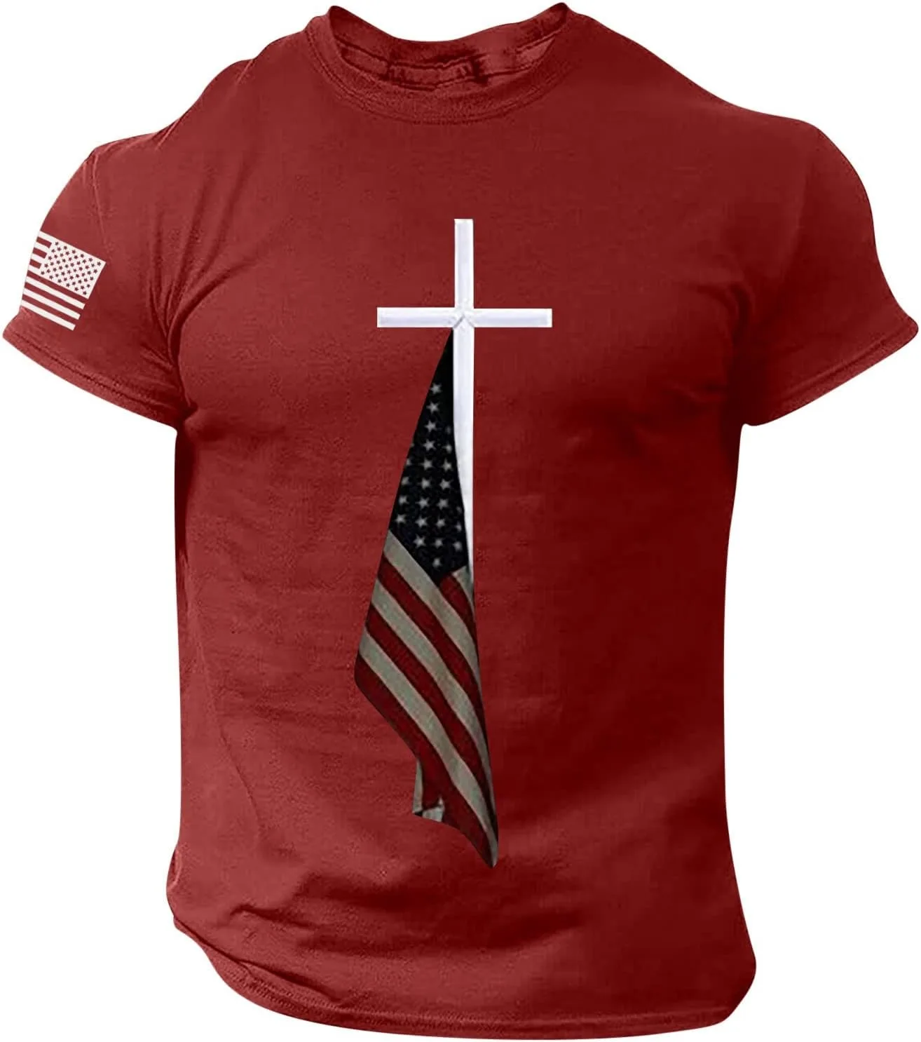 Футболка мужская Christian 4th July American Faith Cross Patriotic, короткий рукав, muscle fit