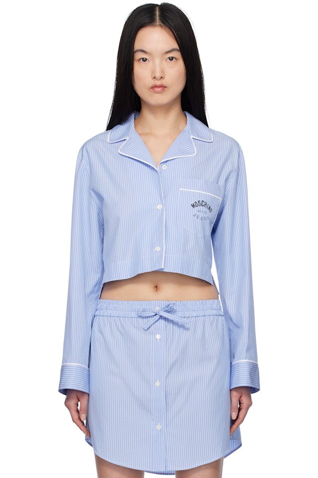 

Полосатая хлопковая рубашка Moschino Jeans, синий