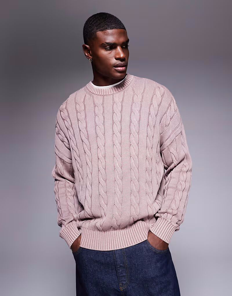 

Свободный джемпер с косами в выбеленном розовом цвете Asos Design